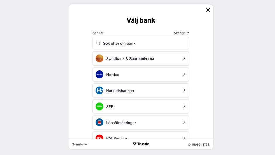 Välj bank lista