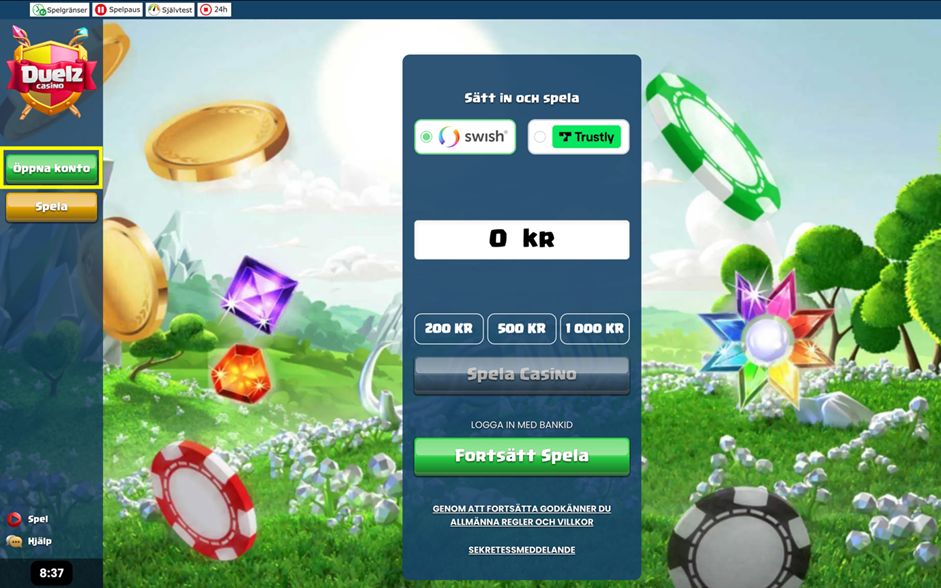Duelz startskärm casino